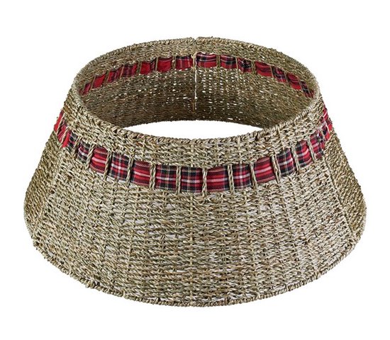Meisterhome Kerstboommand - Kerstboomrok van natuurlijke Zeegrass - Ø 60 cm - Decoratieve hoes om de kerstboomstandaard - Kerstboomring - kraag Kerstboomrok - H23 x Ø60 cm - Zeegras - Naturel Bruin 3 elementen