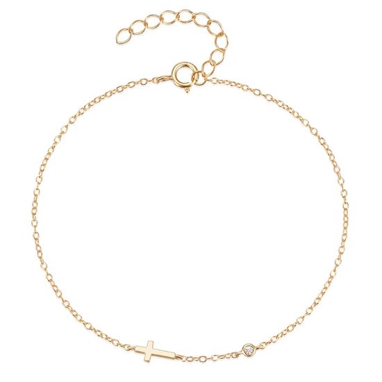 Bracelet en argent sterling 925 doré Elenza avec croix fine et zircone