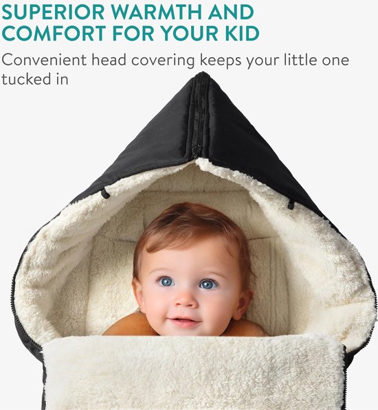 Winter voetenzak - Buggy deken - Baby warm houden - Waterdicht en winddicht - XL - Zwart — afbeelding 4