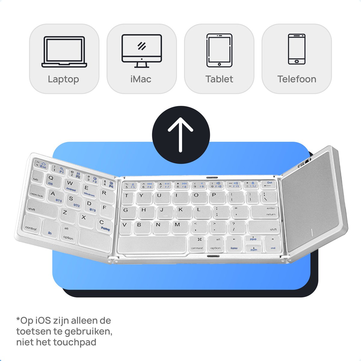 K&G® Opvouwbaar Toetsenbord - Groot Touchpad - Qwerty Toetsen - Oplaadbaar - Draadloos - Anti Slip Onderkant - Bluetooth - Foldable Keyboard - Licht Grijs thumbnail 4