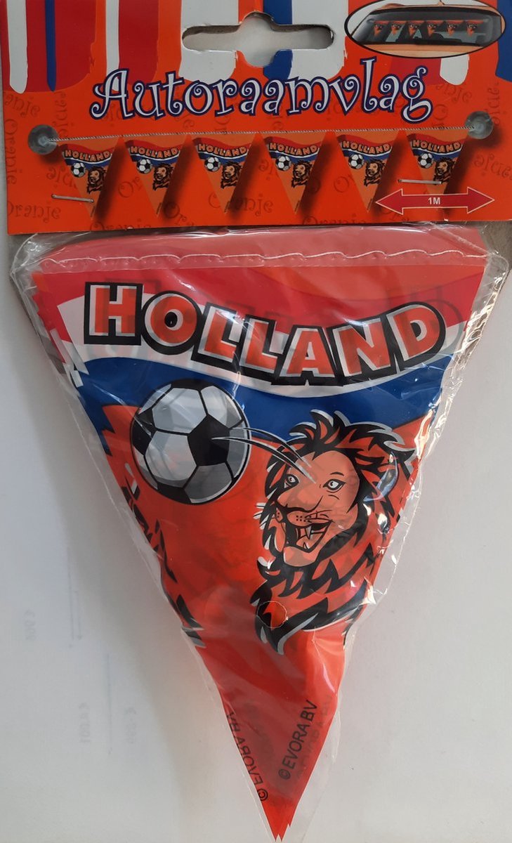 Oranje Autoraamvlaggetjes voor EK/WK Holland voetbal - kleine vlaggenlijn met 6 vlaggetjes voor het autoraam met zuignap