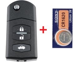 Autosleutel 3 knoppen klapsleutel met batterij geschikt voor Mazda sleutel MX5 / Mazda 2 / 3 / 5 / 6 / Mazda RX8 / mazda sleutel behuizing.