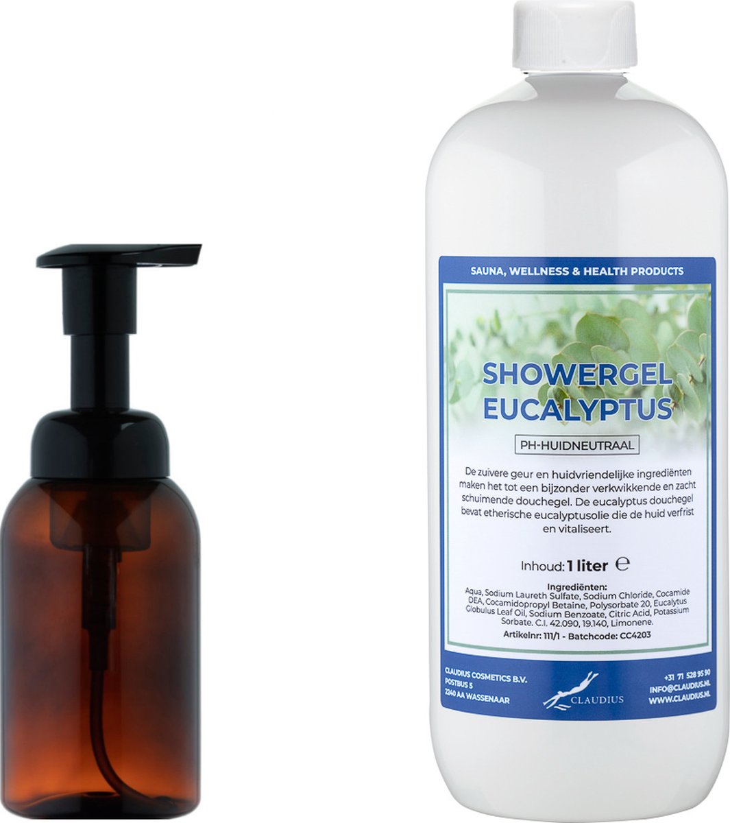 Goedkoopste Zeepdispenser 300 ml amber bruin hervulbaar 1 liter Showergel Eucalyptus navulling