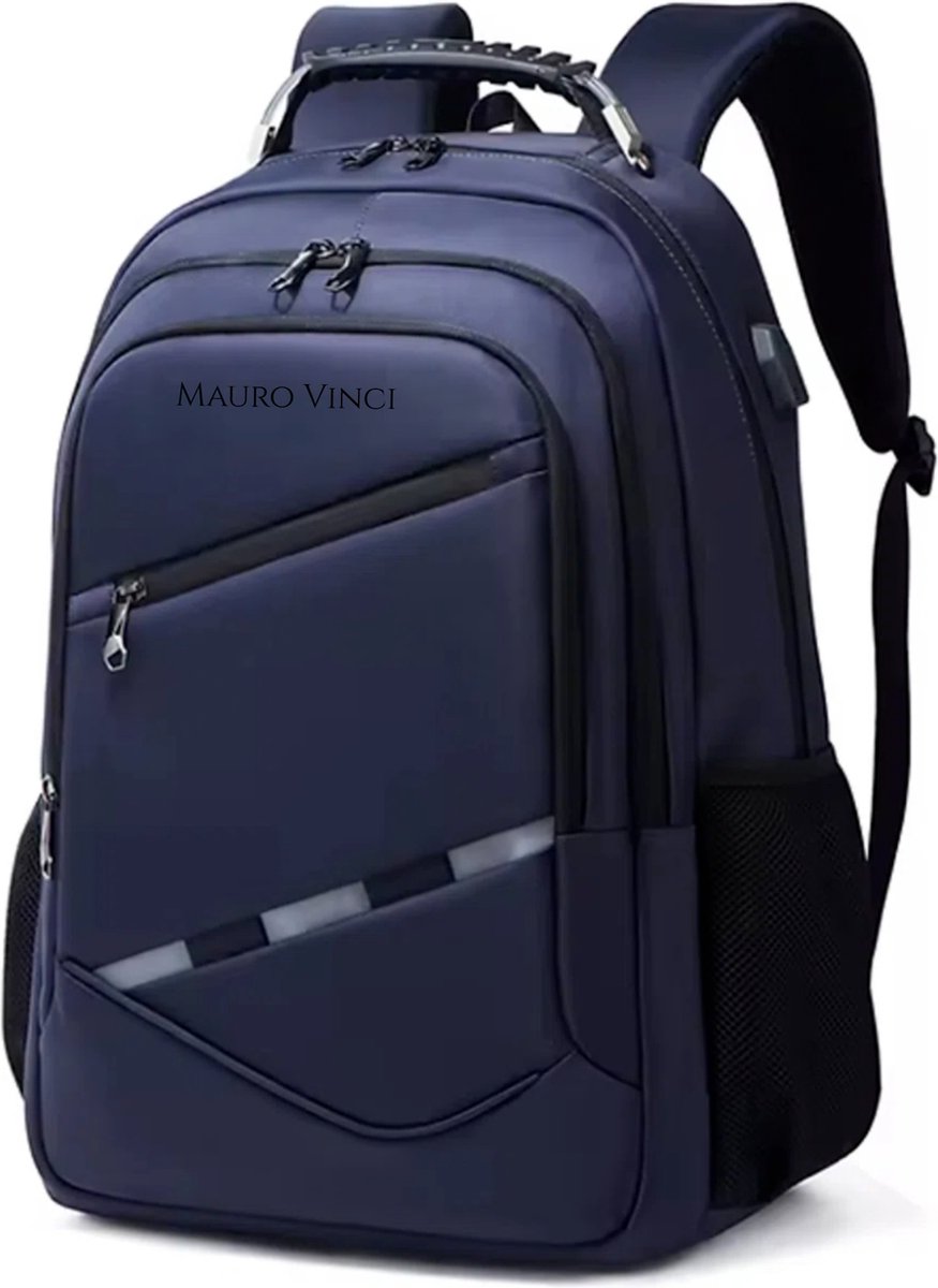 Rugzak Donkerblauw heren RUZO Waterdicht met USB - Mauro Vinci ®- Waterproof Outdoor rugzak voor reizen - Laptop Rugtas blauw - Schooltas jongens en meisjes met veel vakken - Hoge kwaliteit