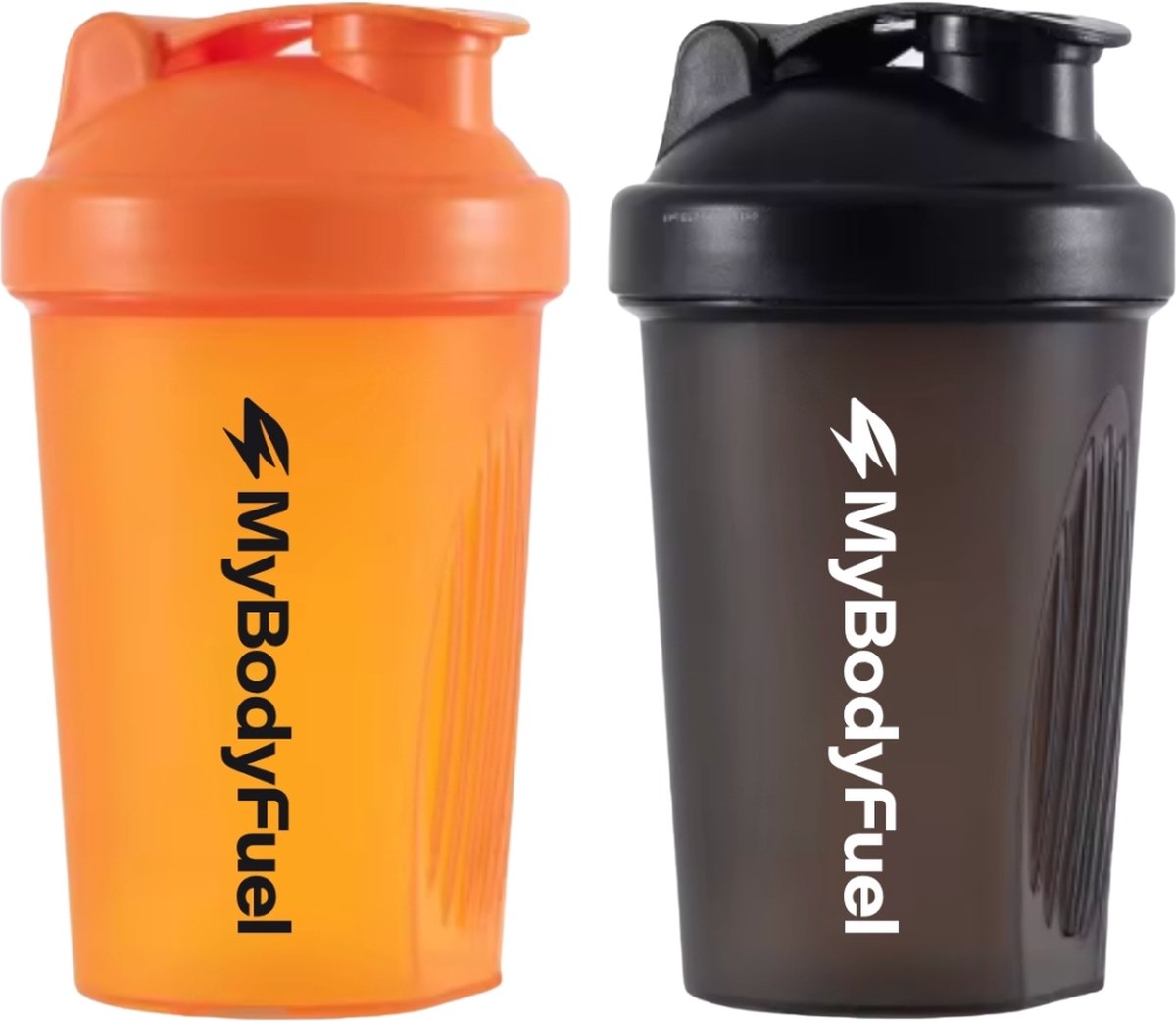 Goedkoopste MyBodyFuel - Shakebeker - Proteïne Shaker - inclusief mixfilter - Oranje en Zwart - Set van 2 stuks - Shakebeker 400 ml - BPA vrij