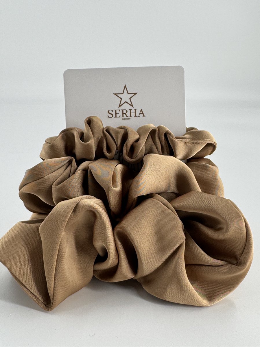 Serha Luxury Scrunchies Licht Bruin - Satijnen Scrunchie - Set van 3 - Haarelastiekjes