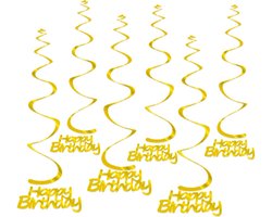 Q2Party - Happy Birthday Swirl - Goud - Slinger - Versiering - Verjaardag - decoratie - Feest - Hangdecoratie – 6 stuks
