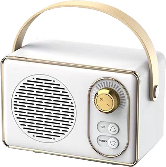 Retro Bluetooth speaker wit, draagbare mini luidspreker, draadloos, USB opladen, lange batterijduur, helder geluid