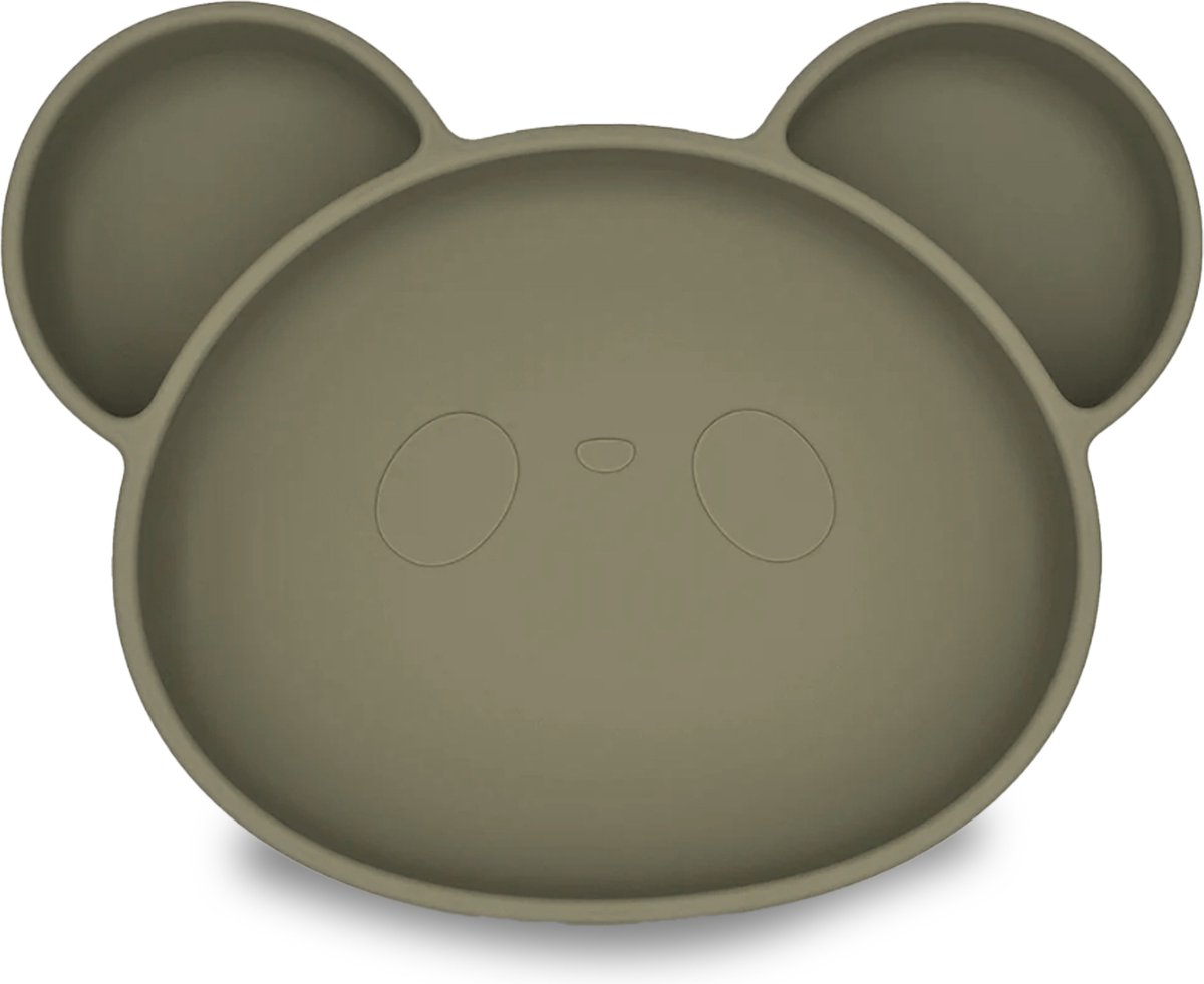 Goedkoopste Youly® Siliconen kinderbord beer - Kinderservies - Baby servies - Baby bord - Anti Slip - Bord met zuignap - BPA vrij - Kaki Grijs