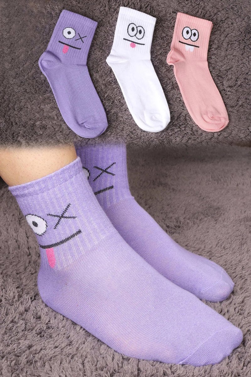 Trendy Socks | 3 Paar| Premium Sokken| Cadeau| Sokken Dames| Vrolijk Patroon| Kleurrijke| Emoji| Perfect Cadeau| Maat 36-41