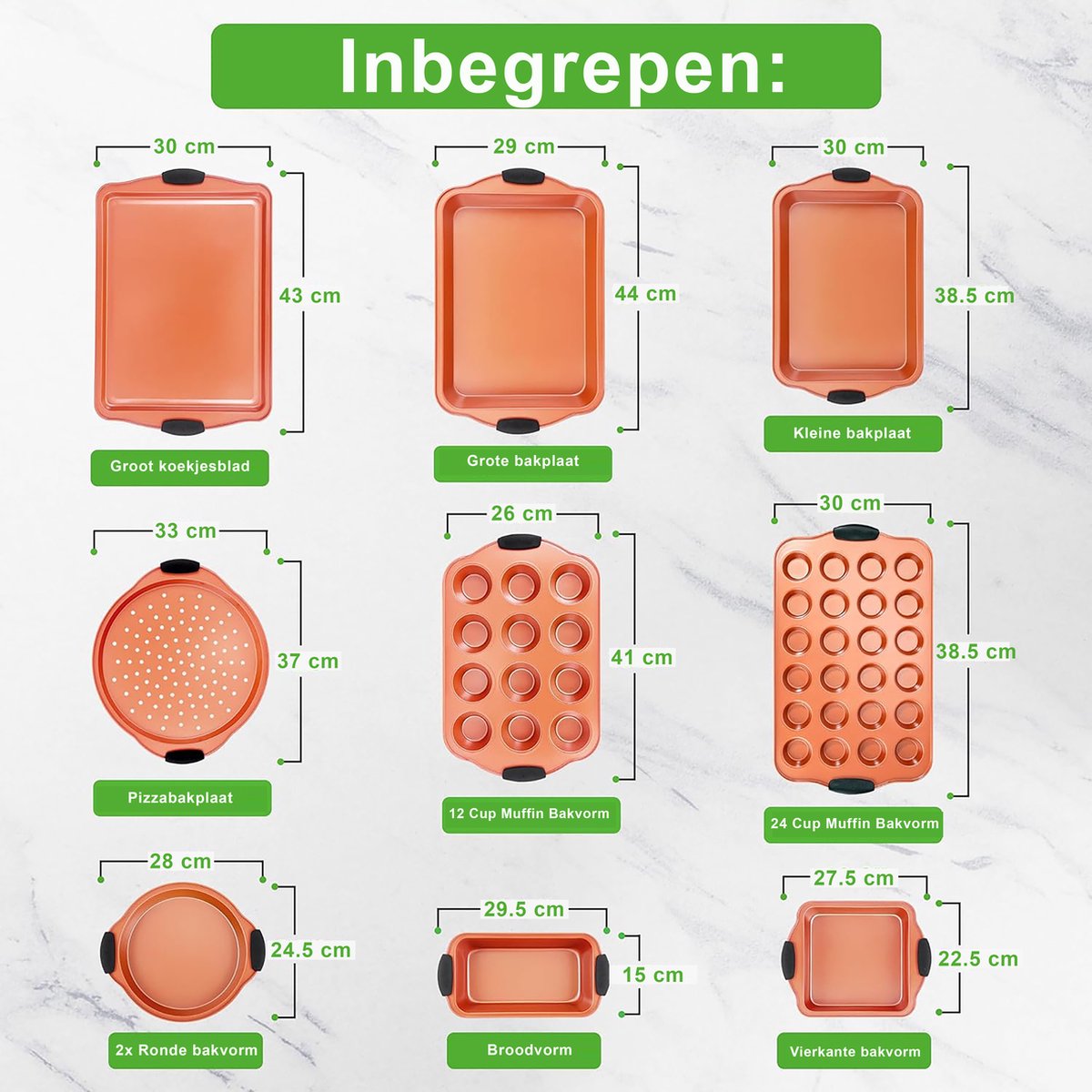 NutriChef Bakvormenset - 8-delige Anti-aanbak Koolstofstaal Bakgerei - Siliconen Handvatten -Bakset- Inclusief Pizzapan, Broodpan, Muffinvormen, Ronde/Vierkante Pannen en Bakplaat - Blauw