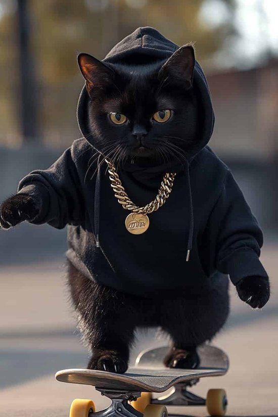Kat Poster | Skateboardend Poster | Dieren Poster | Coole Poster | Grappig Poster | Mode Poster | Stijlvolle Poster | Natuur Poster | Actie Poster | 50x70cm | Wanddecoratie | Muurposter | S4718 | Geschikt om in te lijsten