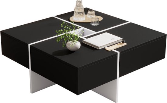 Yaheetech Salontafel, koffietafel, vierkante salontafel, moderne woonkamertafel met opbergvak, bijzettafel voor woonkamer/kantoor, 80 x 80 x 45 cm