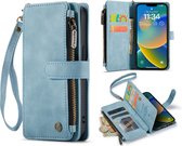 Casemania Hoesje Geschikt voor Apple iPhone SE (2022) / SE (2020) / 8 / 7 - Aqua Blue - Luxe Portemonnee Book Case met Rits