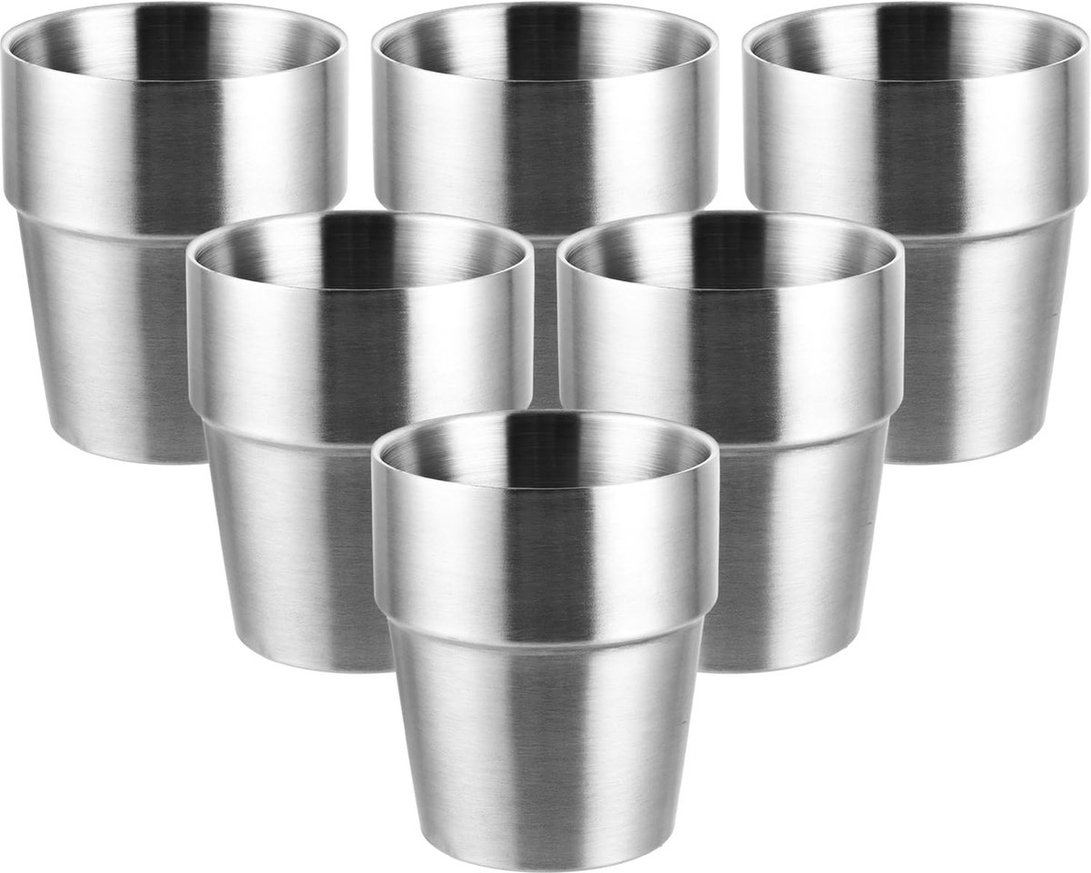 La'Moussawi ® Set van 6 Hoogwaardige Roestvrijstalen Drinkbekers voor Diverse Gebruiken, Ideaal voor Binnen en Buiten