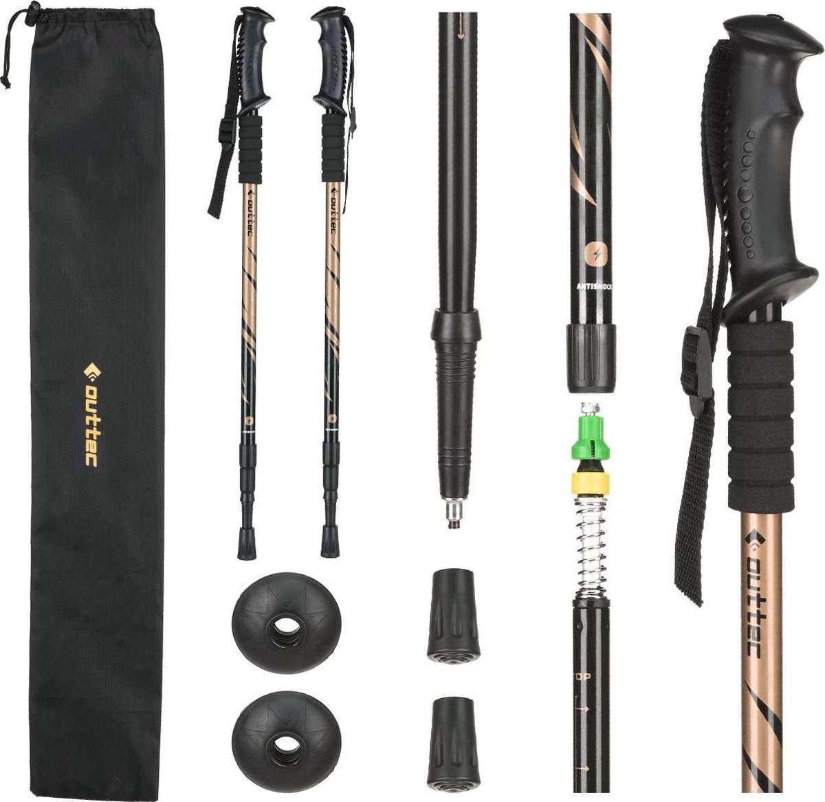 Outtec® Nordic Walking Stokken, Wandelstokken, Trekkingstokken - Verstelbaar 65-135cm - Anti-Shock - Ultralichte Trekkingstokken voor Mannen en Vrouwen - Wandelen, Trekking