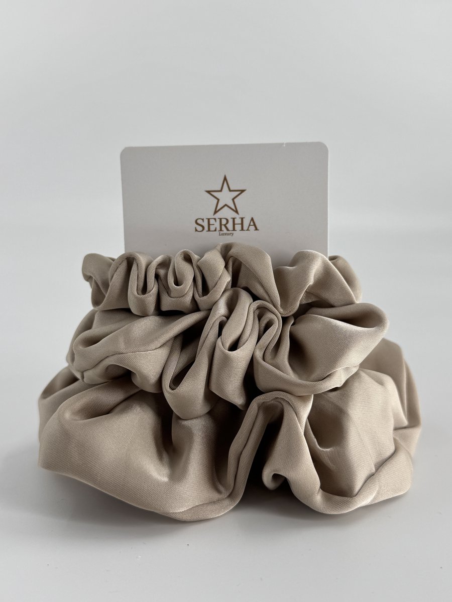Serha Luxury Scrunchies Beige - Satijnen Scrunchie - Set van 3 - Haarelastiekjes