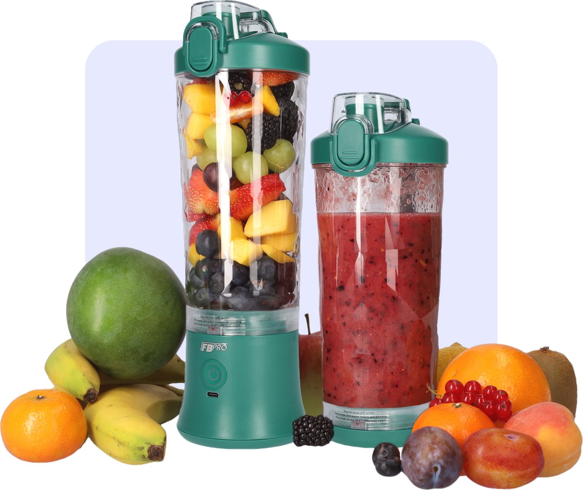 Krachtige Draadloze Blender To Go - Smoothie Maker voor Onderweg - Draagbare Blender met Drinkdop - Mixer voor smoothies - Draadloos opladen mogelijk! - Handmixer voor gezonde drankjes - 600ml - Groen
