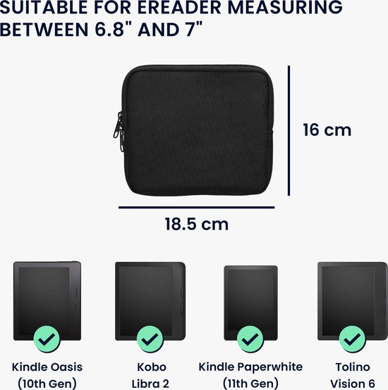 kwmobile universele e-reader hoes geschikt voor 6,8-7" eReader hoesje - Stoffen cover voor eReader 17,5 x 14,7 cm - E reader sleeve met rits - In zwart van kwmobile — afbeelding 4