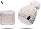 San Vitale® - Muts - Set met Col - Dikste kwaliteit - 200+ gram - Muts Dames - Wintermuts - Wit