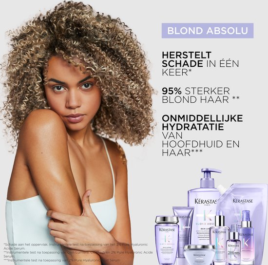 Kérastase Blond Absolu Trio + 2 Cadeau's - Shampoo 250ml, Zilver Conditioner 250ml & Hittebeschermend Hyaluronzuur Serum 150ml + Shampoo 80ml & Glaze Drops 15ml Cadeau – Verzorging voor ontkleurd en gehighlight blond haar