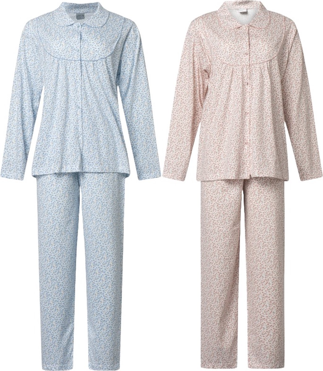 Lunatex 2 klassieke dames pyjama's 124245 - 100% katoen - blauw en roze