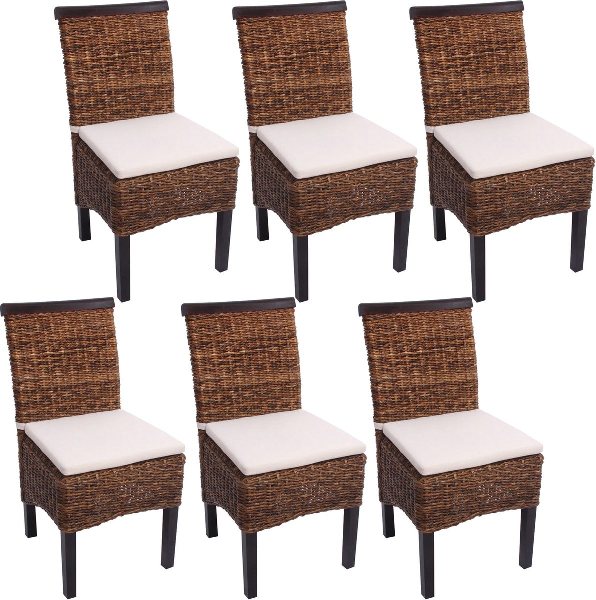 Cosmo Casa 6-Delige Eetkamerstoelenset - Wicker Stoelen met Kussen - Donker