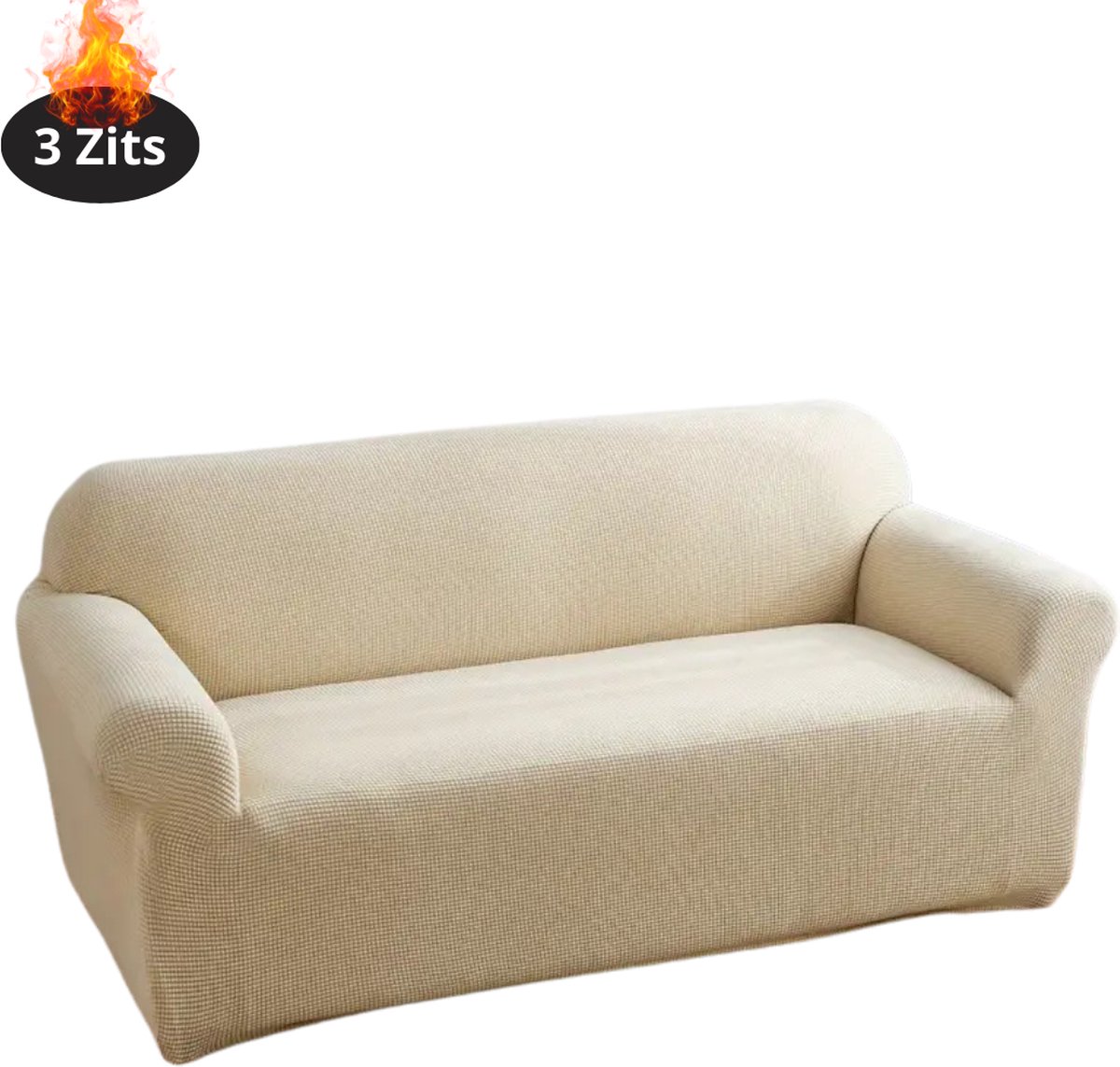Livano Bankhoes - Bankbeschermer - Stretch - Sofa Cover - Effen - Beige - 3 Zits