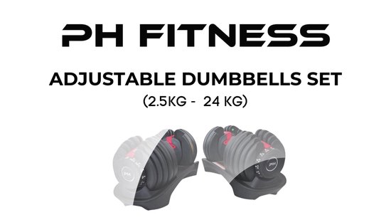 PH Fitness Verstelbare Dumbells Set 24KG - 2 STUKS - Smart Dumbbells - Gewichtenset voor Home Gym - Adjustable Dumbbells van 2,5 kg tot 24kg - Complete Halterset van 15 Dumbbells in een!