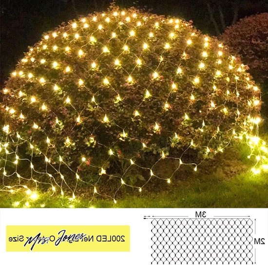 Madame Jones Mains pour extérieur 3 x 2 m 200 LEDs rideau lumineux blanc chaud IP44 étanche télécommande minuterie 8 modes arbustes jardin sapin de Noël.