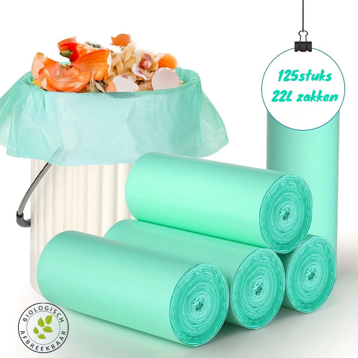 Goedkoopste Dutchers® Biologisch afbreekbare afvalzakken - 125 stuks - 22L Vuilniszakken - Leefbewust Afvalzak - Prullenbak Vuilniszak