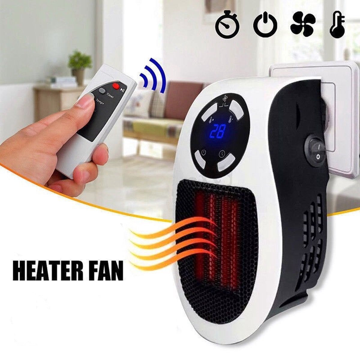 Ecom Stopcontact Verwarming 500W - Premium - Afstandsbediening - Wonder Heater - Plug In - Mini Kachel - Mini Heater - Keramische Kachel