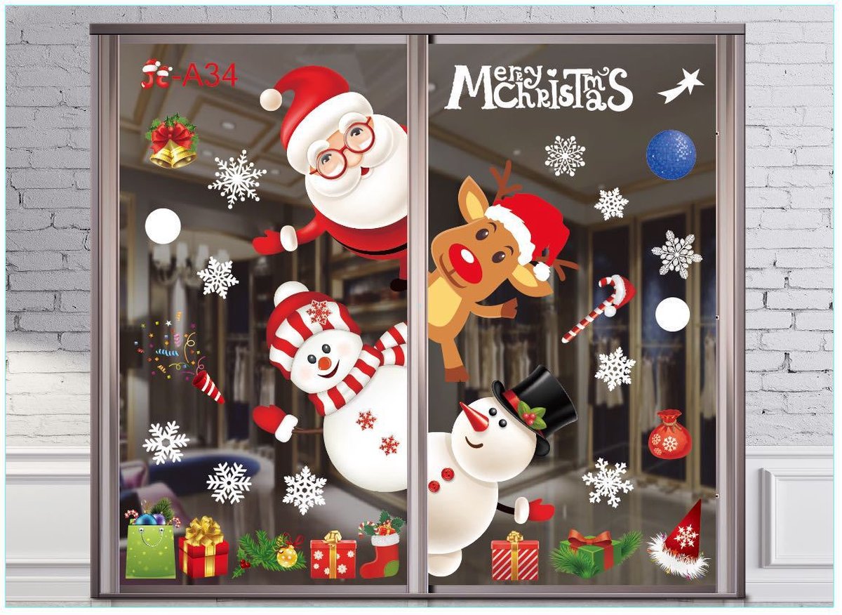 NoëL Autocollants Fenetre NoëL Stickers Décoration DIY Fenêtres Stickers Porte De Bonhomme De Neige Santa Autocollant Amovibles Statique Autocollants DéCalcomanie (Noël