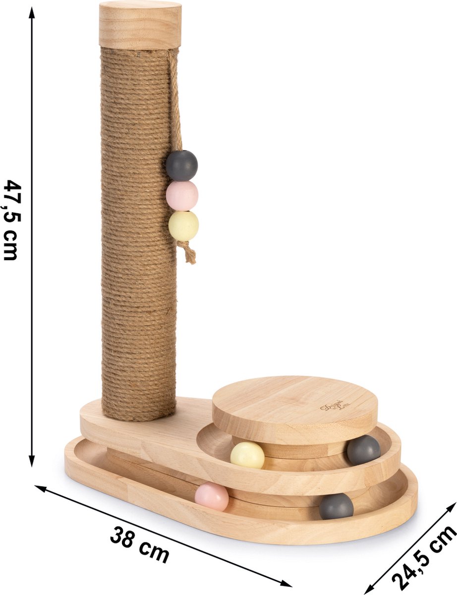 Designed by Lotte Inez Krabpaal - Hout/Jute - Incl speeltoren met balletjes - Bruin - 38x25,5x47,5 cm — afbeelding 4
