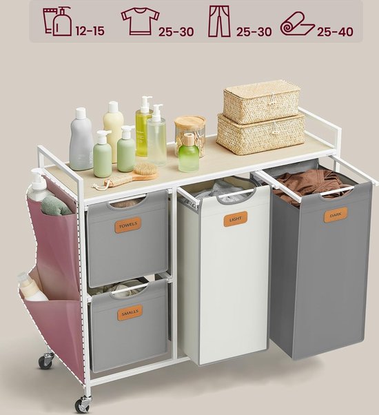 VASAGLE wasmand 4 compartimenten , wasverzamelaar 150 L