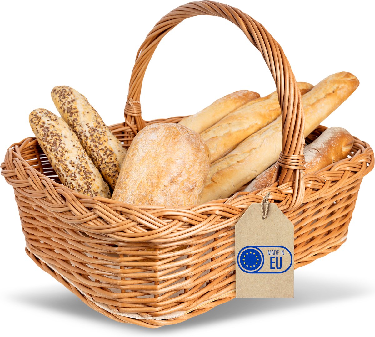 Creative Home Rieten dienbladmand met onafgewerkte multiplex bodem en handvat | Afmeting: 55x42 cm (+/- 2 cm) | Brood Groenten Fruit | Rustieke Decoratieve Organisator