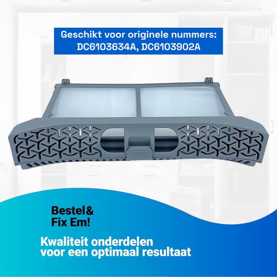 Grijs pluizenfilter. Geschikt voor originele nummers: DC6103634A, DC6103902A.