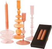 WinQ - Set de bougeoirs en verre rose et Oranje- Bougeoirs 4 pièces