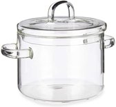 Vivalto Kookpan met deksel - borosilicaat glas - 1L - D14 x H19 cm - transparant