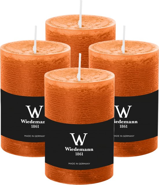 Wiedemann Bougie cylindrique/bougie pilier - 4x - bougie rustique - marron cognac - 7 x 10 cm - 43 heures de combustion