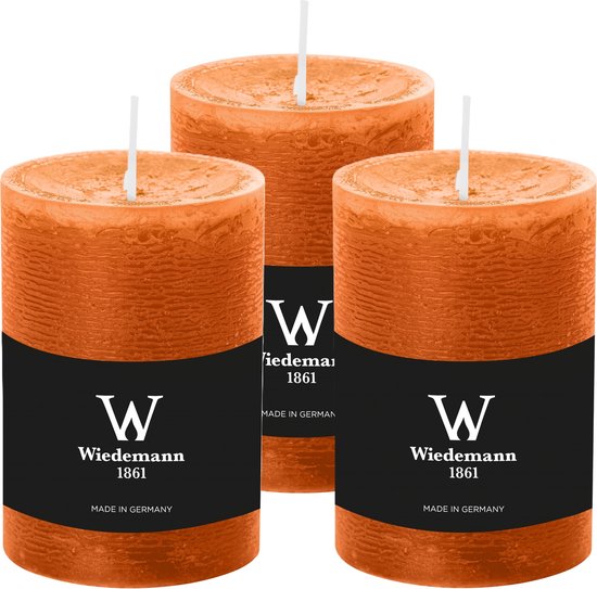 Bougie cylindrique/pilier Wiedemann - 3x - bougie rustique - marron cognac - 7 x 10 cm - 43 heures de combustion