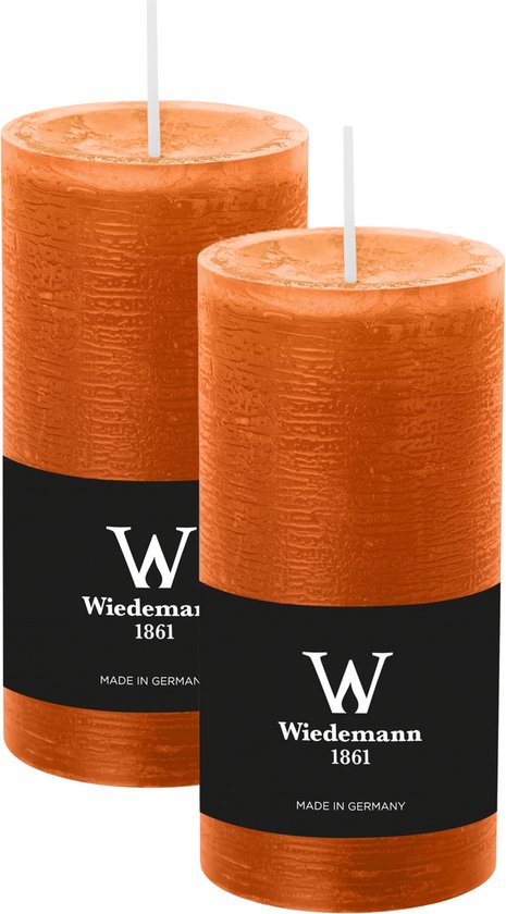 Bougie cylindrique/pilier Wiedemann - 2x - bougie rustique - marron cognac - 6 x 12 cm - 42 heures de combustion