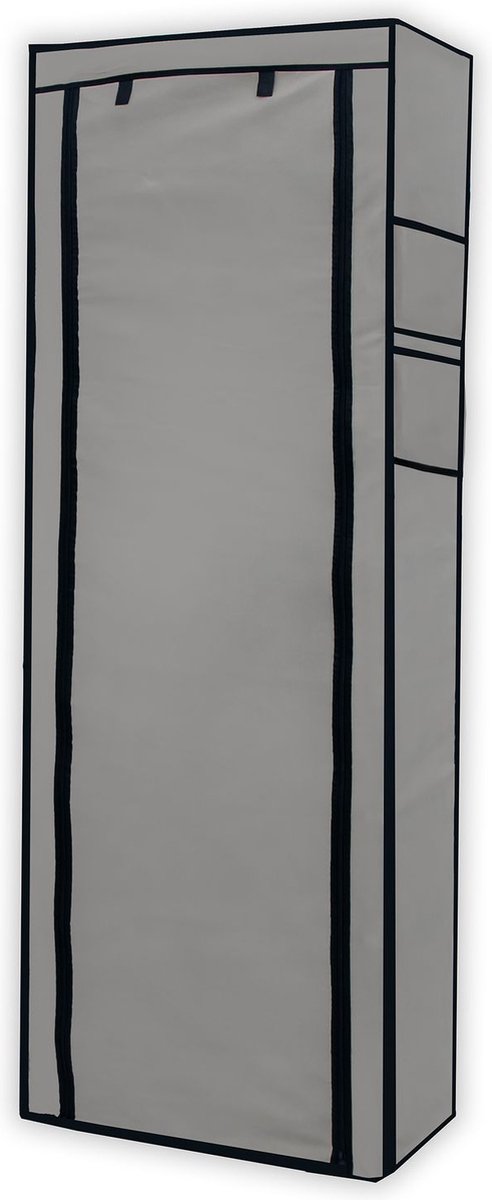 Intirilife opvouwbare kledingkast 170x58x28 cm in ASH GREY - Vouwkast met ritssluiting Linnen kledingkast Schoenenrek met 9 vakken - camping kledingkast textiel kledingkast