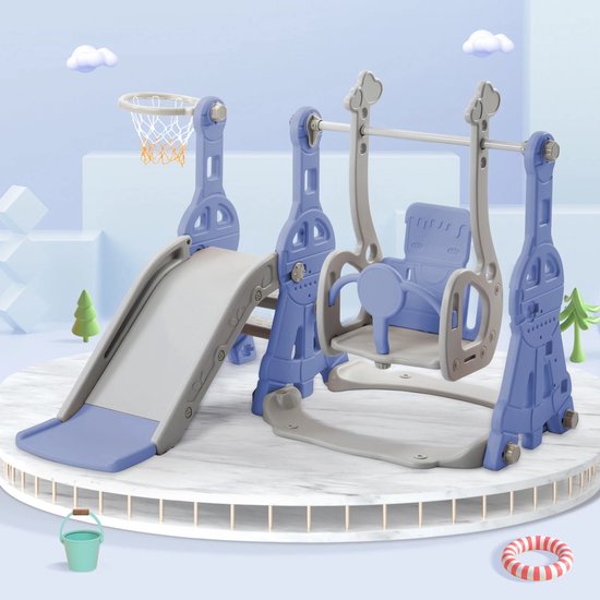 Exitosas Kinderspeelplaats 4 in 1 - glijbaan peuter - schommel - basketbal standaard - klimladder - voor binnen en buiten -