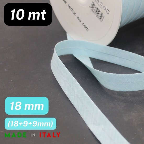 10 mètres BANDE DE BIAIS COTON, Fini 18/9/9, Qualité Italienne, Couleur BLEU CLAIR