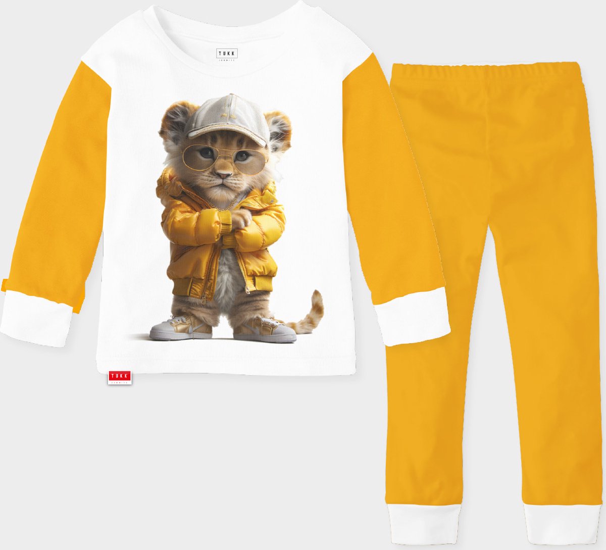 Tukk jammies Rappende leeuw pyjama mt. 140 oranje wit