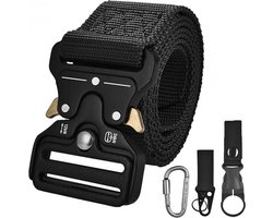 Tactical Belt - Broekriem - Heren Riem - Nylon Heupriemen - zwart - 3.8*127cm - met Karabijnhaak en 2 Sleutelringen - Verstelbare - voor Outdoor Liefhebbers