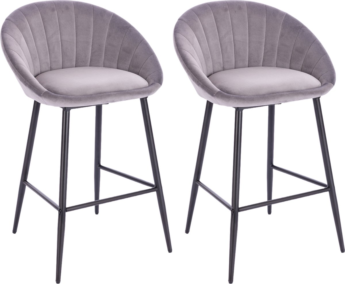 Lina® Liberty Barstoel Grijs - Set van 2 - Velvet - Barkrukken