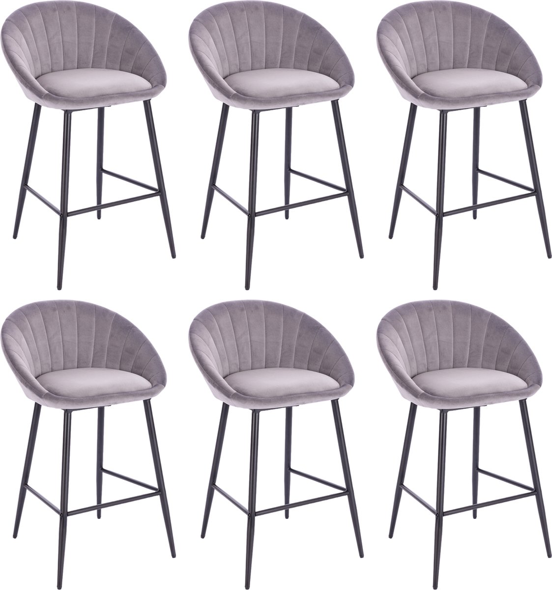 Lina Liberty Barstoel Grijs - Set van 6 - Velvet - Barkrukken Donker Grijs6