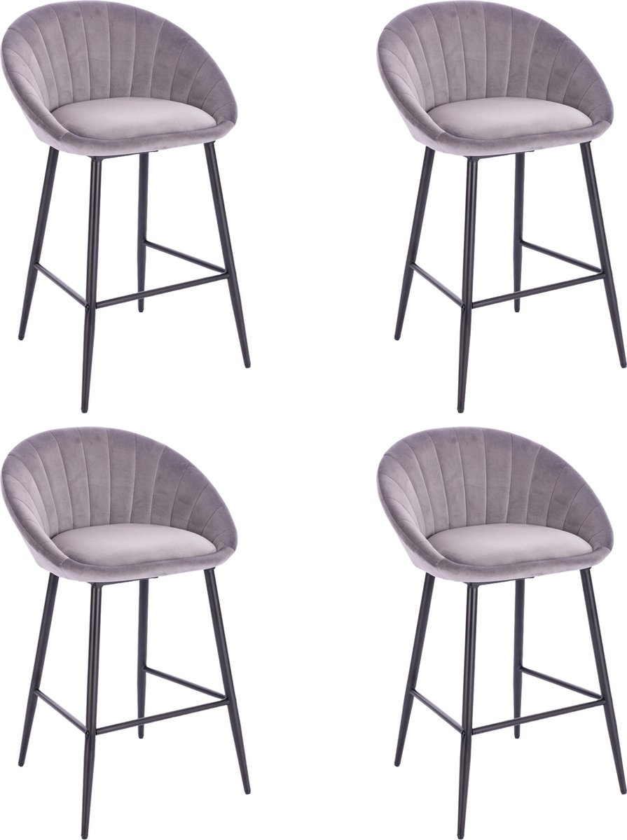 Lina Liberty Barstoel Grijs - Set van 4 - Velvet - Barkrukken Donker Grijs
